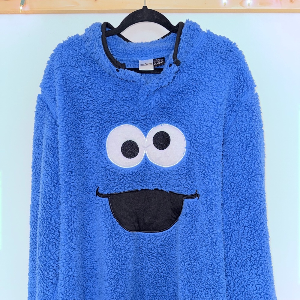 Adorable oversized Sesame Street Cookie Monster fleece hoodie jacket